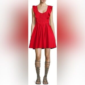 NWT Free People Half Moon A-line Mini Dress in Hot Lava Red